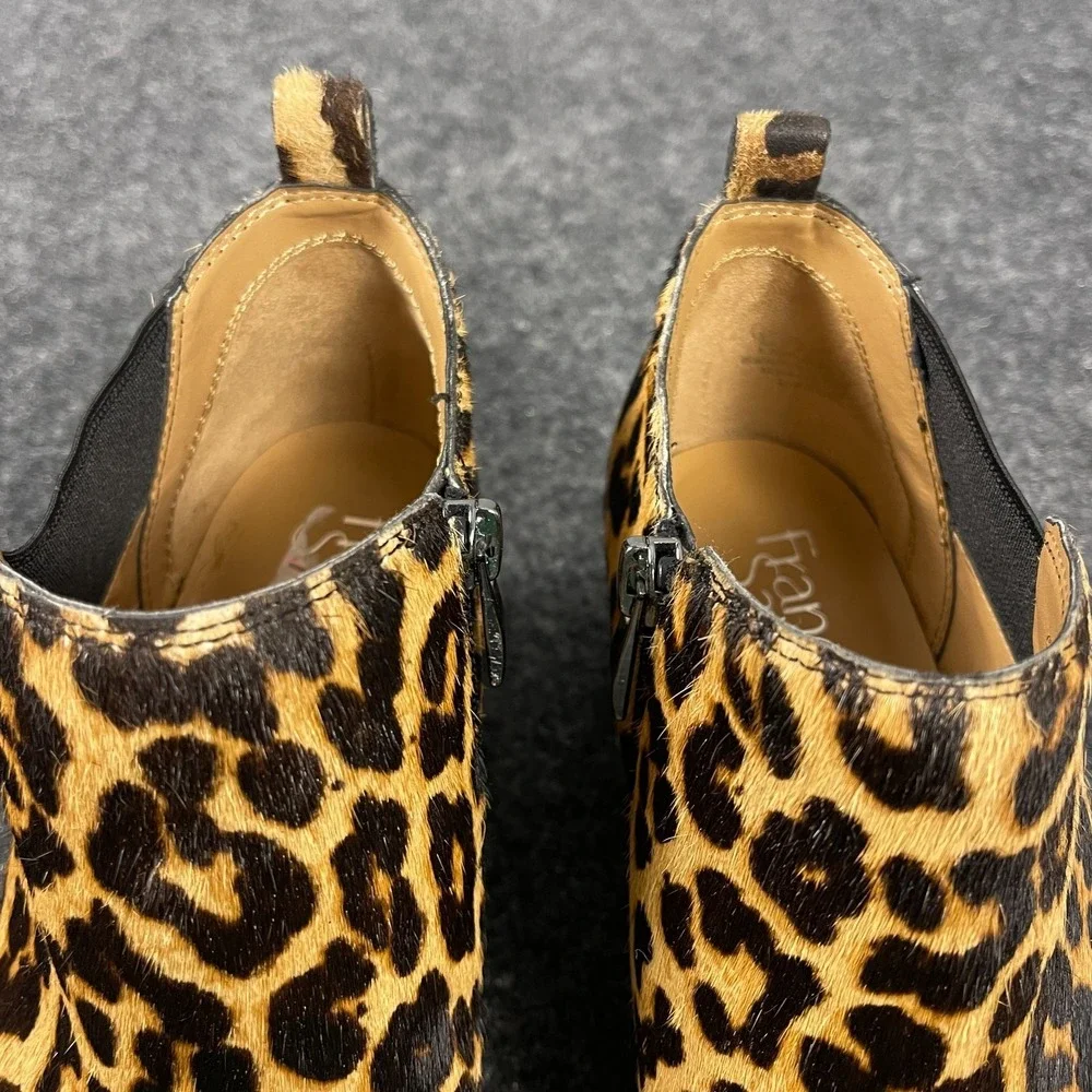 Franco Sarto Leopard Booties Womens Size 8 Calf Hair Ankle Zip Heel Pointed